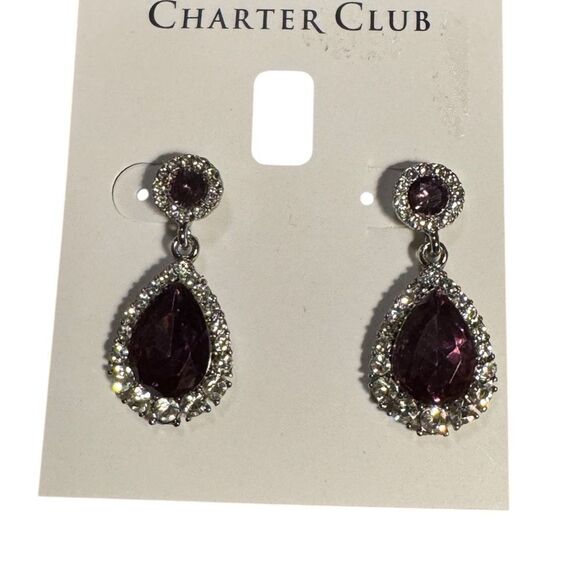 Charter Club Purple and Silver Teardrop Earrings - Picture 2 of 3